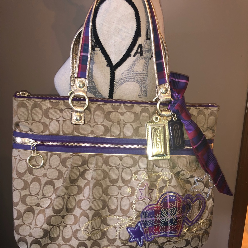 Coach Poppy Tartan Applique Glam - Rare